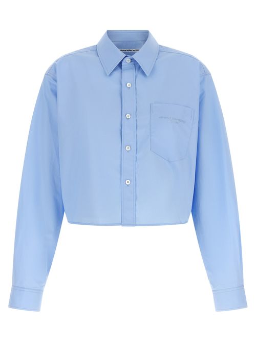 Cropped Cotton Oxford Shirt — Blue