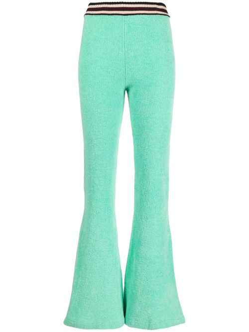 Knitted embroidered flared trousers - Green