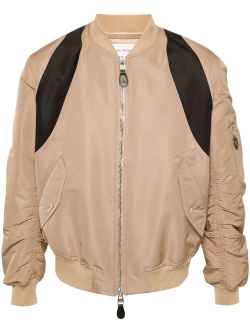 Contrasting-panel bomber jacket - Neutrals