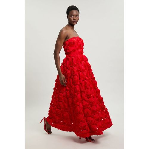 Karen Millen Womens Textured Rosette Prom Maxi Dress - Red
