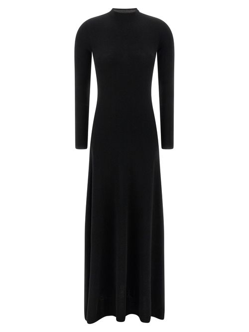Cashmere-Silk Blend Crew Neck Dress — Black
