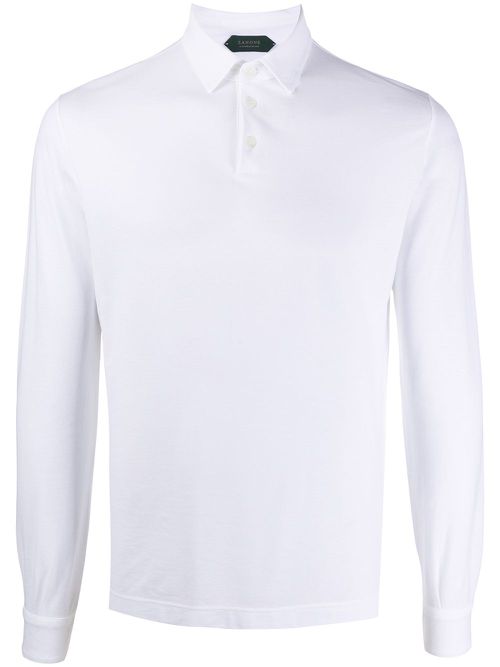 Point-collar long sleeved polo shirt - White