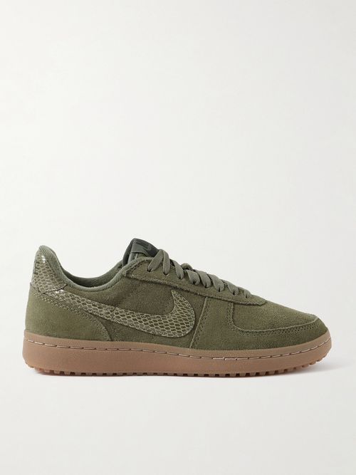 Field General Snake-effect Leather-trimmed Suede Sneakers - Green