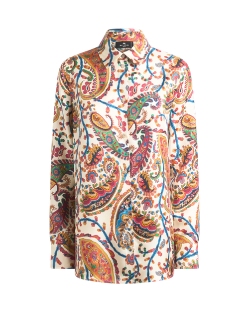 Silk Twill Shirt With Floral Paisley Motif