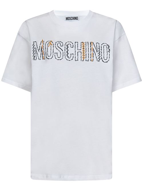 모스키노 여성 Stitching Logo T-shirt  07105541_1001