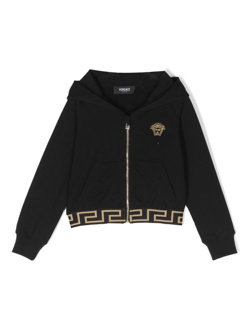Medusa-embroidered zip-up hoodie - Black