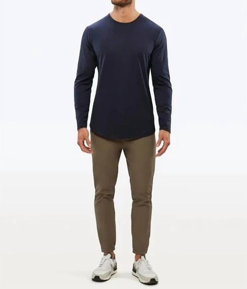 Ao Long Sleeve Curve Hem Tee In Pacific Blue