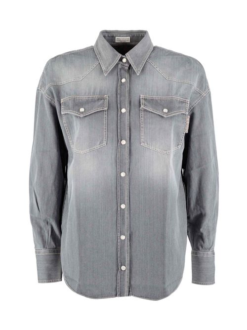 Distressed buttoned denim shirt