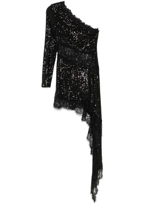 Lace-insert sequined mini dress - Black