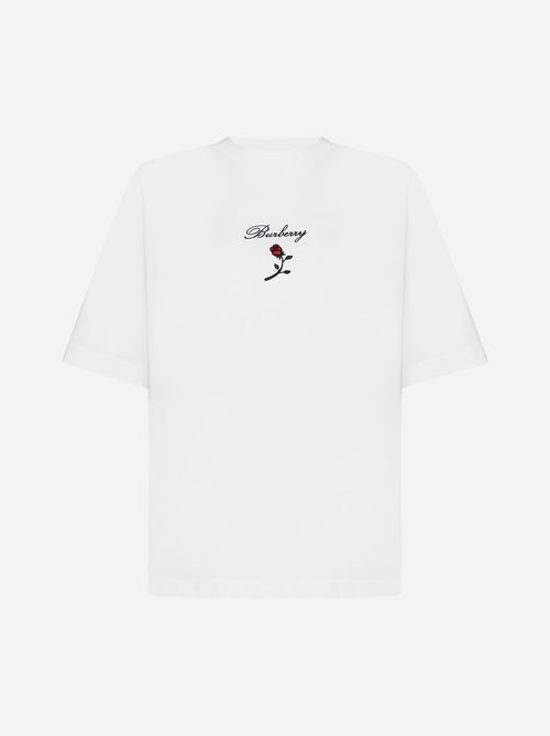 Logo And Rose Cotton T-shirt