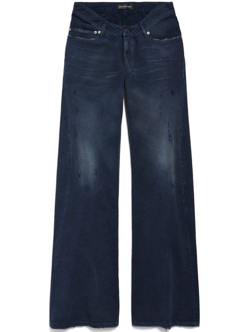 Curved Waist Pants Blue Jean - Women