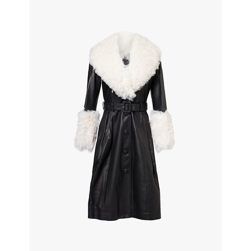 Womens Black / Cloud Foxy Shearling-trim Leather Coat