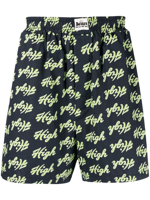 Slogan-print cotton shorts - Blue