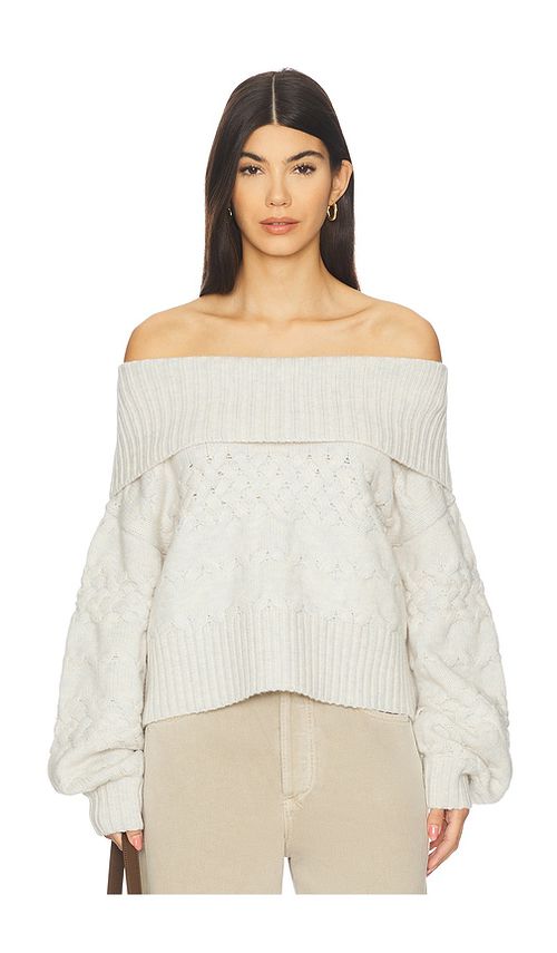 525 America Maureen Mixed Cable Cowl Neck Pullover in Ivory. - M also in