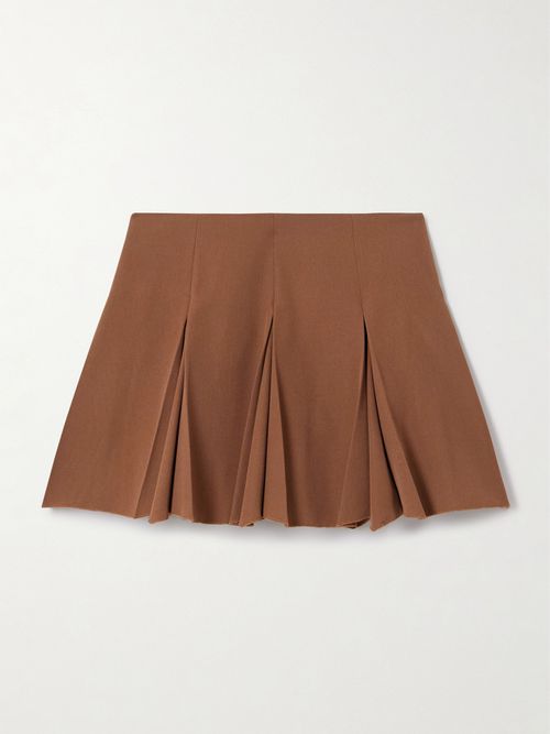 Pleated Grain De Poudre Wool Mini Skirt - Brown