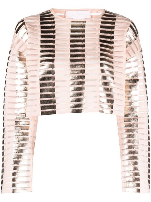 Foiled-finish striped cropped top - Pink