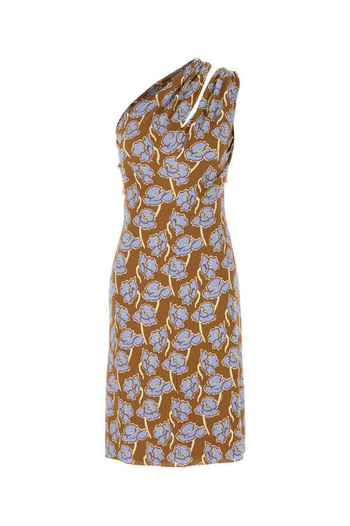 Brown Poppies One-shoulder Midi Dress