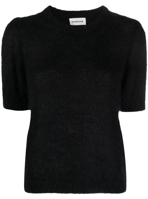 Crew-neck short-sleeve top - Black