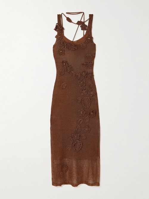 Pemma Appliquéd Knitted Midi Dress - Brown