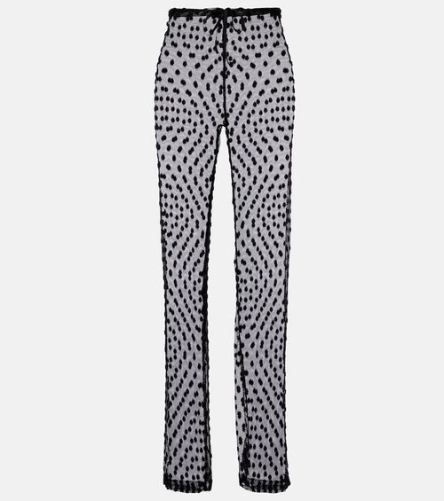 Polka-dot mesh slim pants