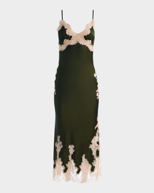 Julietta Cutaway Lace-Trim Satin Dress