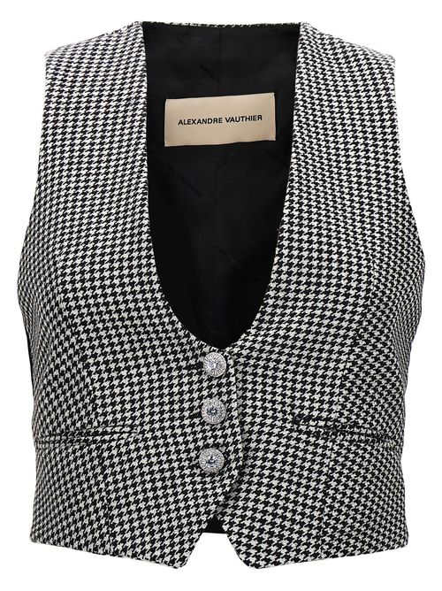 -Houndstooth Vest Gilet Bianco/Nero-Donna