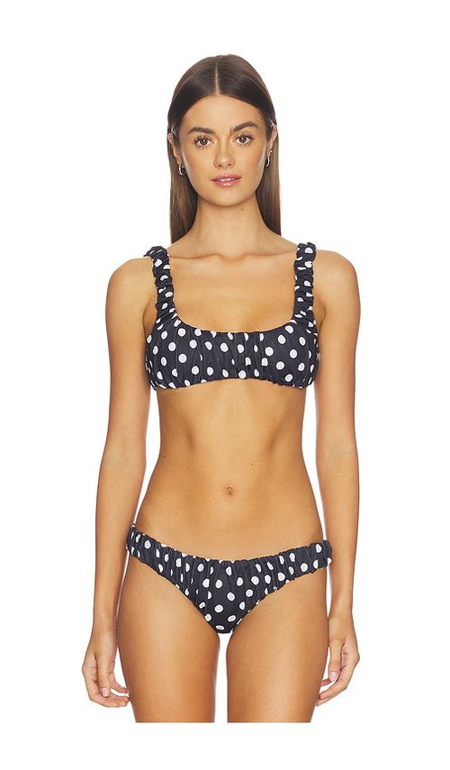 CAROLINE CONSTAS Dorit Ruched Bikini Top in Black,White. - L also in M, S
