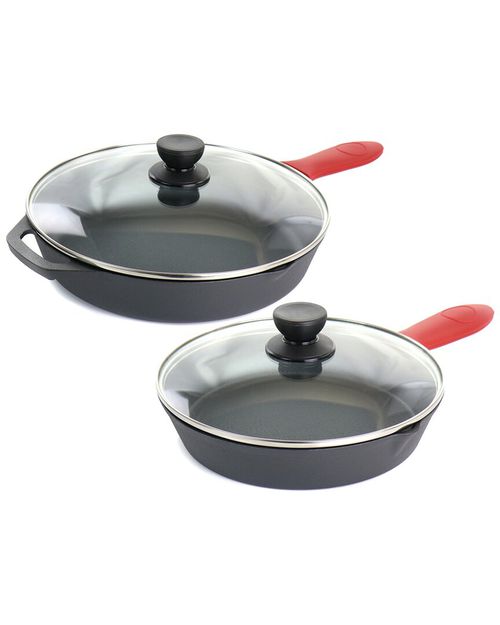 Pre-Seasoned 6pc Cast Iron Skillet Set with Silicone Holders