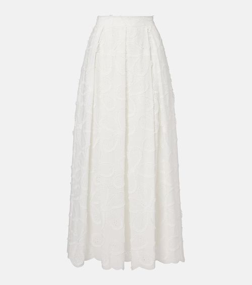 Embroidered cotton-blend midi skirt