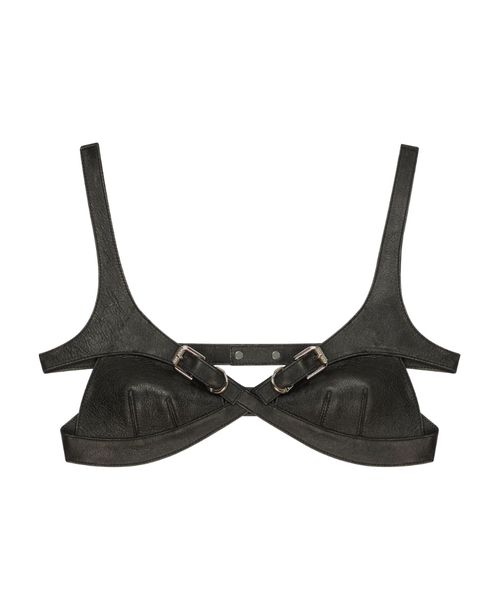 Bra top in leather with crossed effect