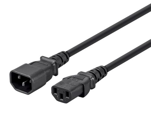 Extension Cord - IEC 60320 C14 to IEC 60320 C13, 14AWG, 15A/1875W, 3-Prong, Black, 3ft