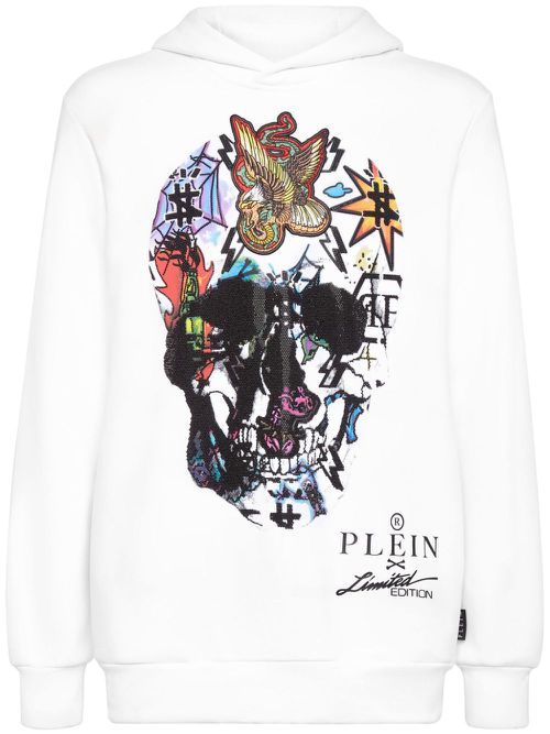 Crystal-embellished skull hoodie - White