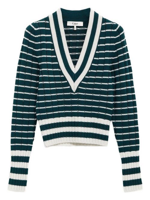 Striped V-neck sweater - Green