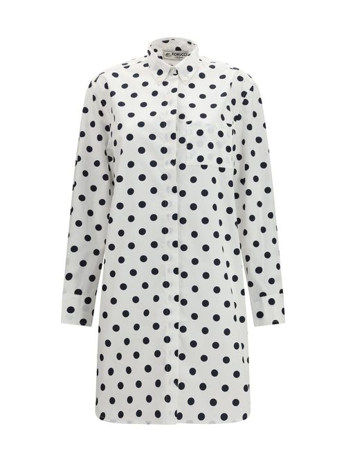 Polka-Dot Cotton Shirt Dress — White