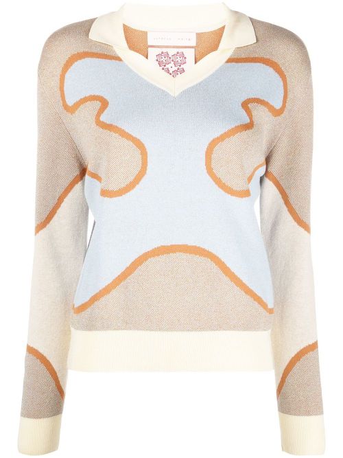 Abstract-knit cotton jumper - Blue