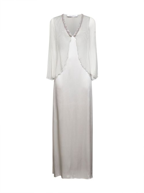 Satin with Chiffon Cape Dress — Gray