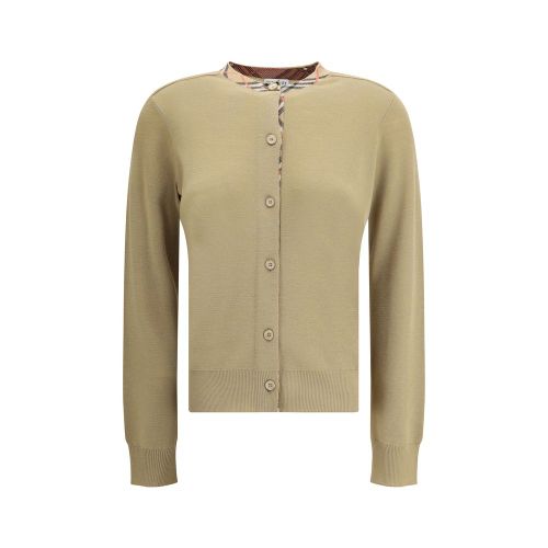 Wool with Archivio Check Trim Cardigan — Beige