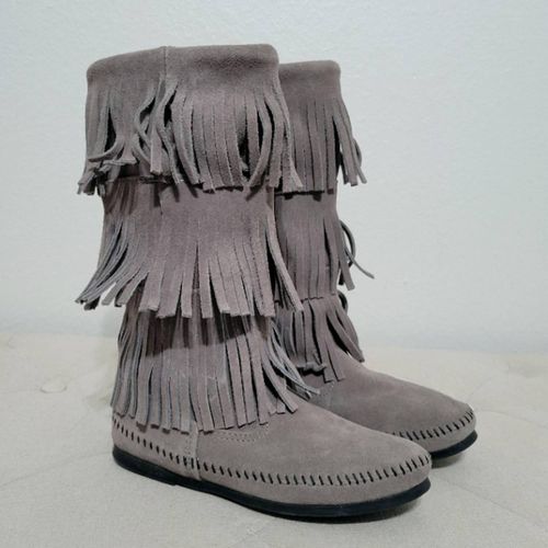Women's 3 Layer Fringe Boots In Grey
