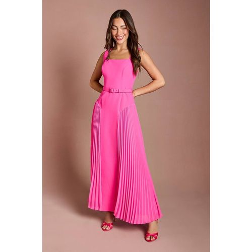 Coast Women's Belted Midaxi Dress w/ Pleated Sides in Magenta