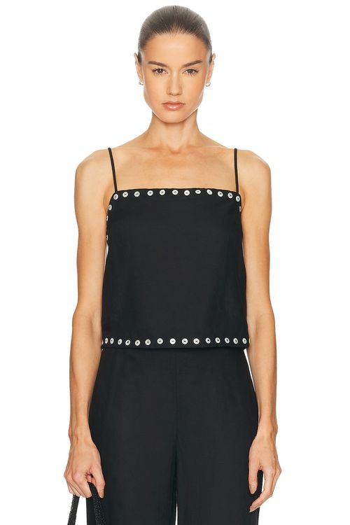 Staud Kirra Linen Tank Top in Black - Black. L also in M