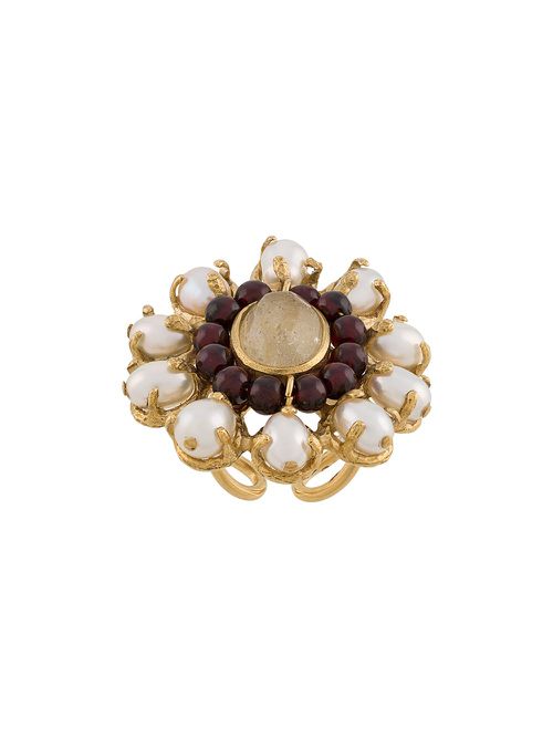 Perle Baroque floral ring - White