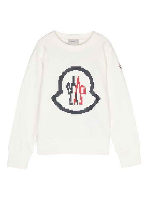 Pixelated-logo-print cotton sweatshirt - White