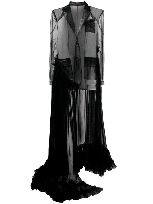 Ruffle-detailing sheer coat - Black