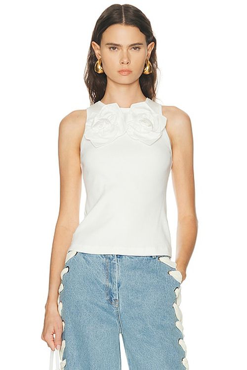 AKNVAS Camille Flower 3d Tank Top in White - White. XS also in L