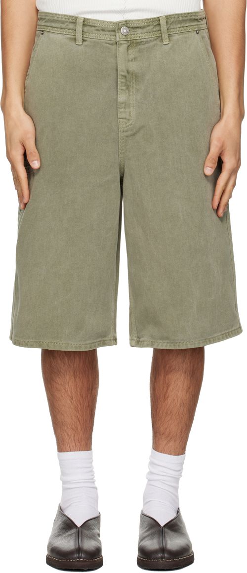 Green Garment-Dyed Denim Shorts