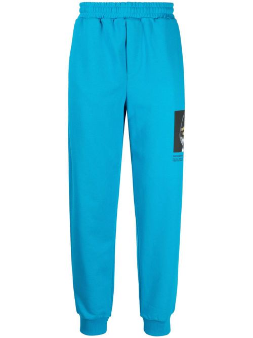 Photographic-print cotton track pants - Blue