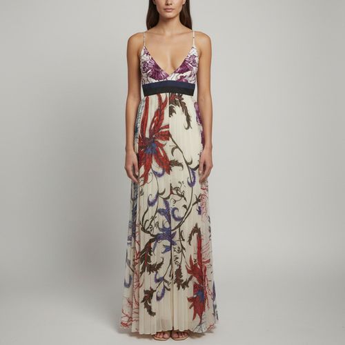 White Floral Print Silk Crepe Décolleté Maxi Dress