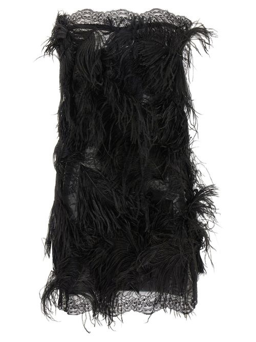 Feather and Lace Dress — Black