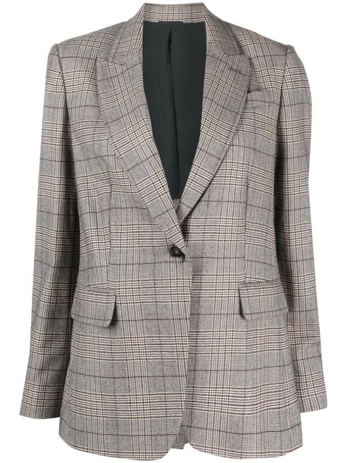 Plaid-check single-breasted blazer - Brown