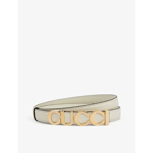 Womens Mystic White Logo-buckle Thin Leather Belt
